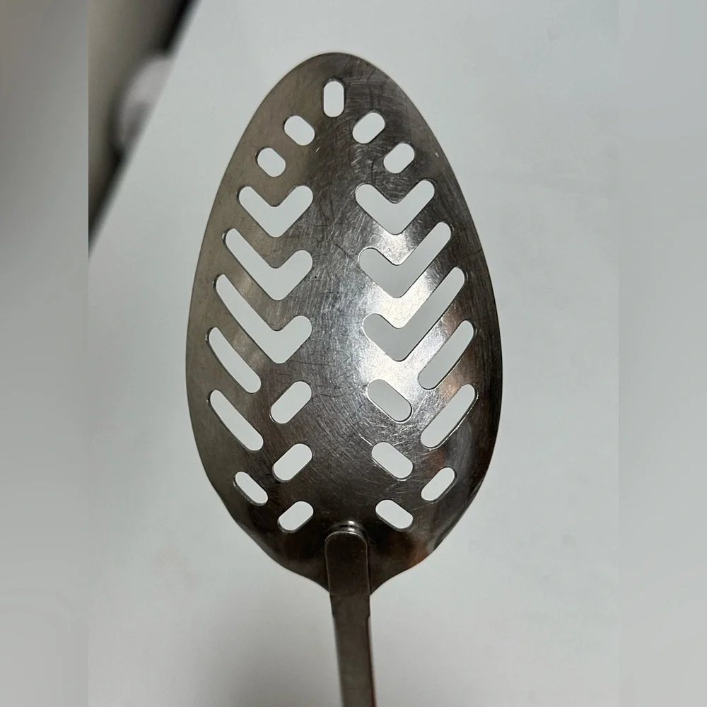 Vintage EKCO USA Slotted Spoon Stainless Steel 2-Tone Wood Black Handle MCM